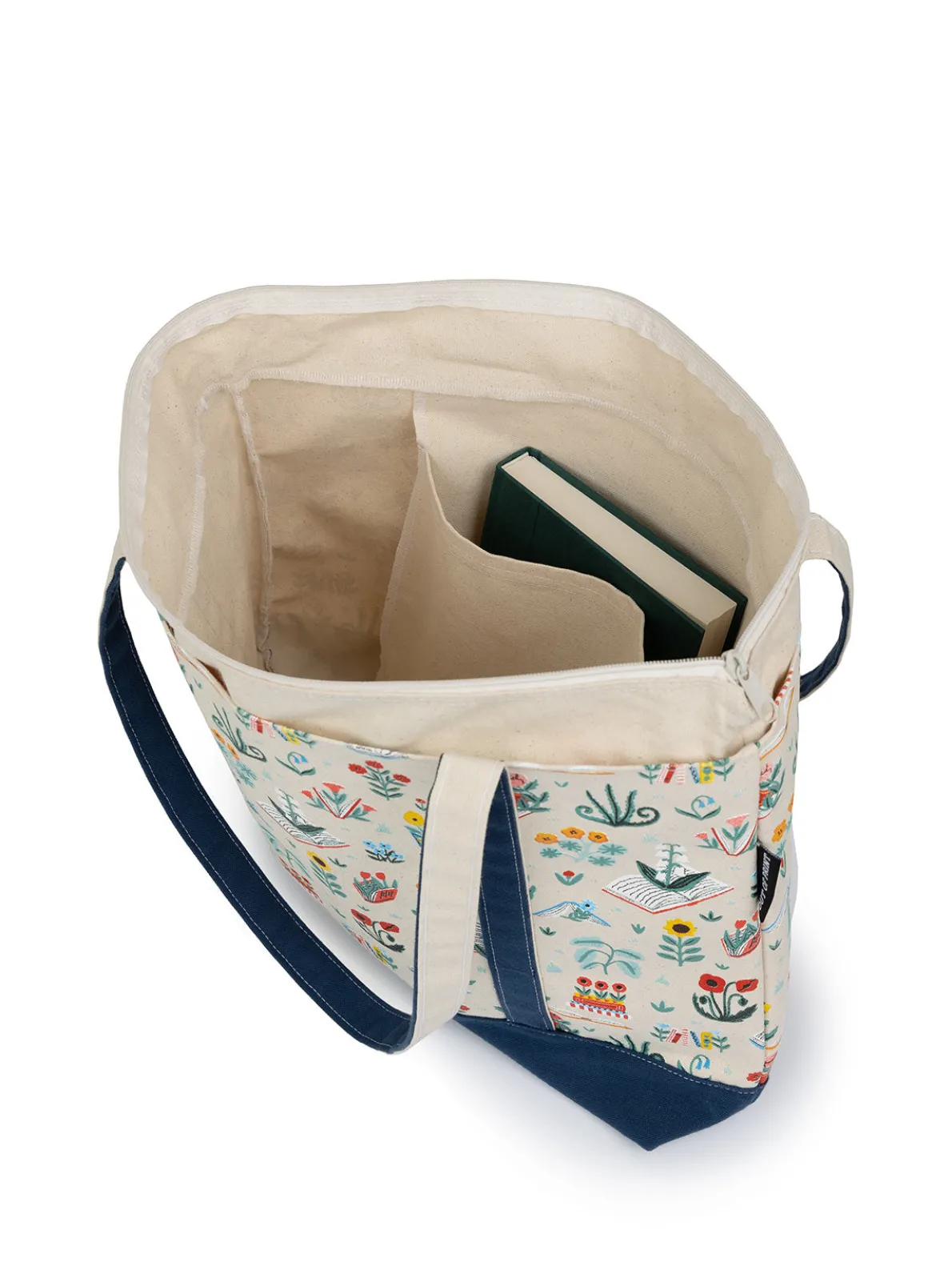 Books & Blooms large zippered tote