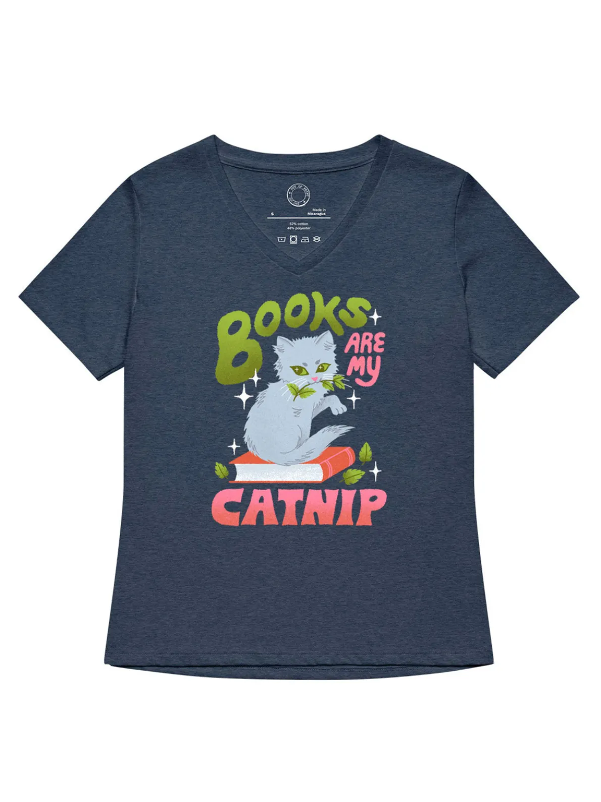Books Are My Catnip Women's V-Neck T-Shirt (Print Shop)