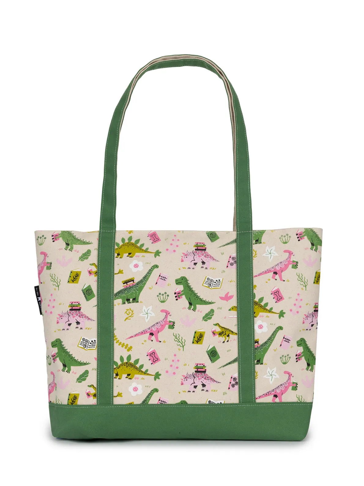 Dinosaur Reads large zippered tote