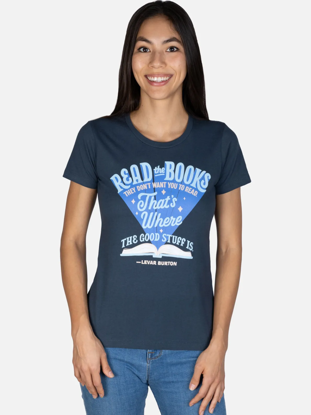 LeVar Burton "Read the Books They Don't Want You to Read" Women's Crew T-Shirt
