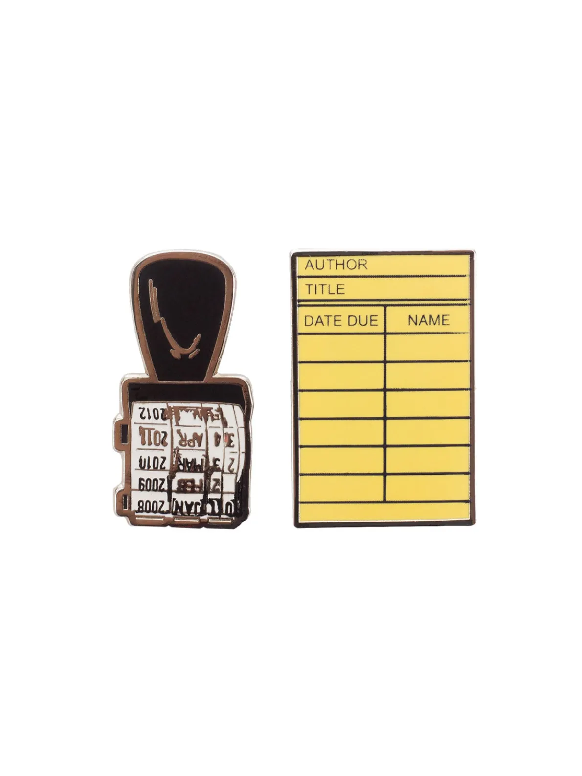 Library Card and Stamp enamel pin set