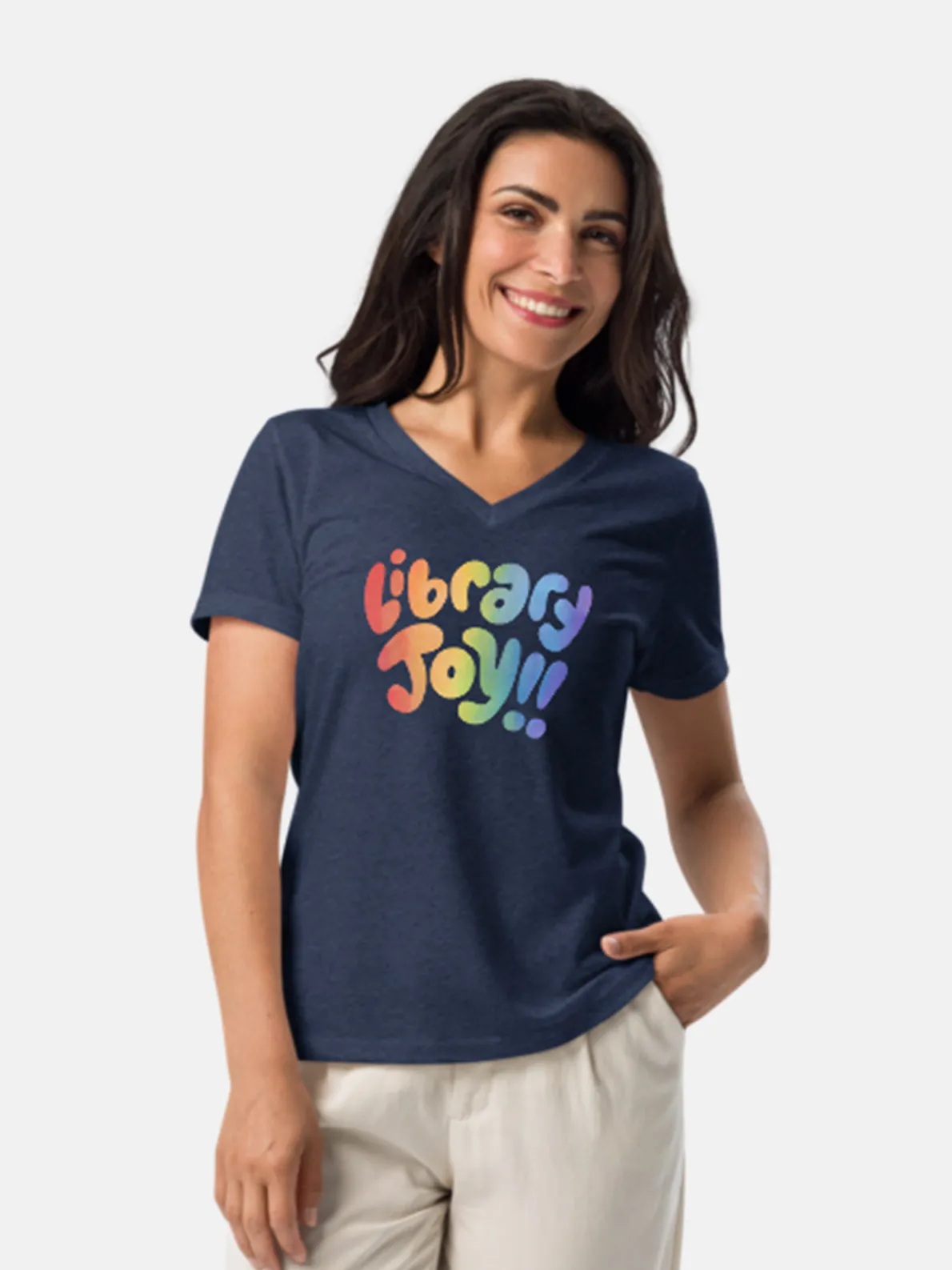 Mychal Threets: Library Joy Women's V-Neck T-Shirt (Print Shop)