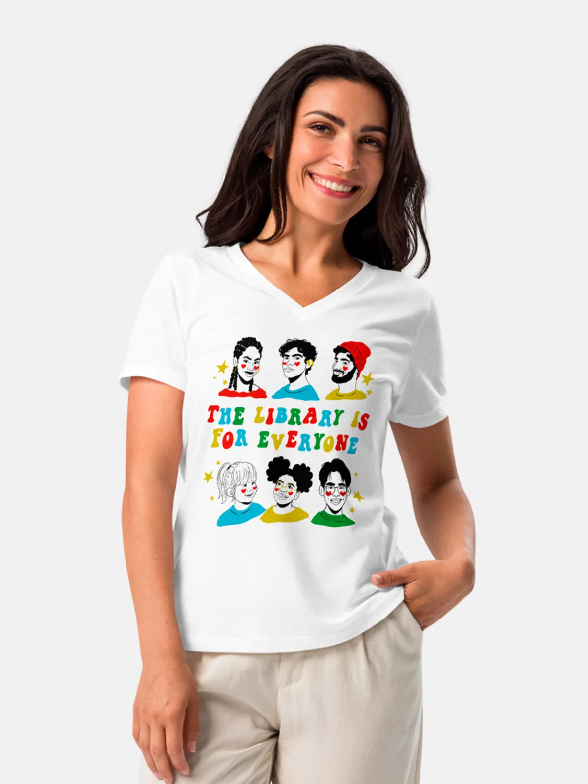Mychal Threets: The Library is for Everyone Women's V-Neck T-Shirt (Print Shop)