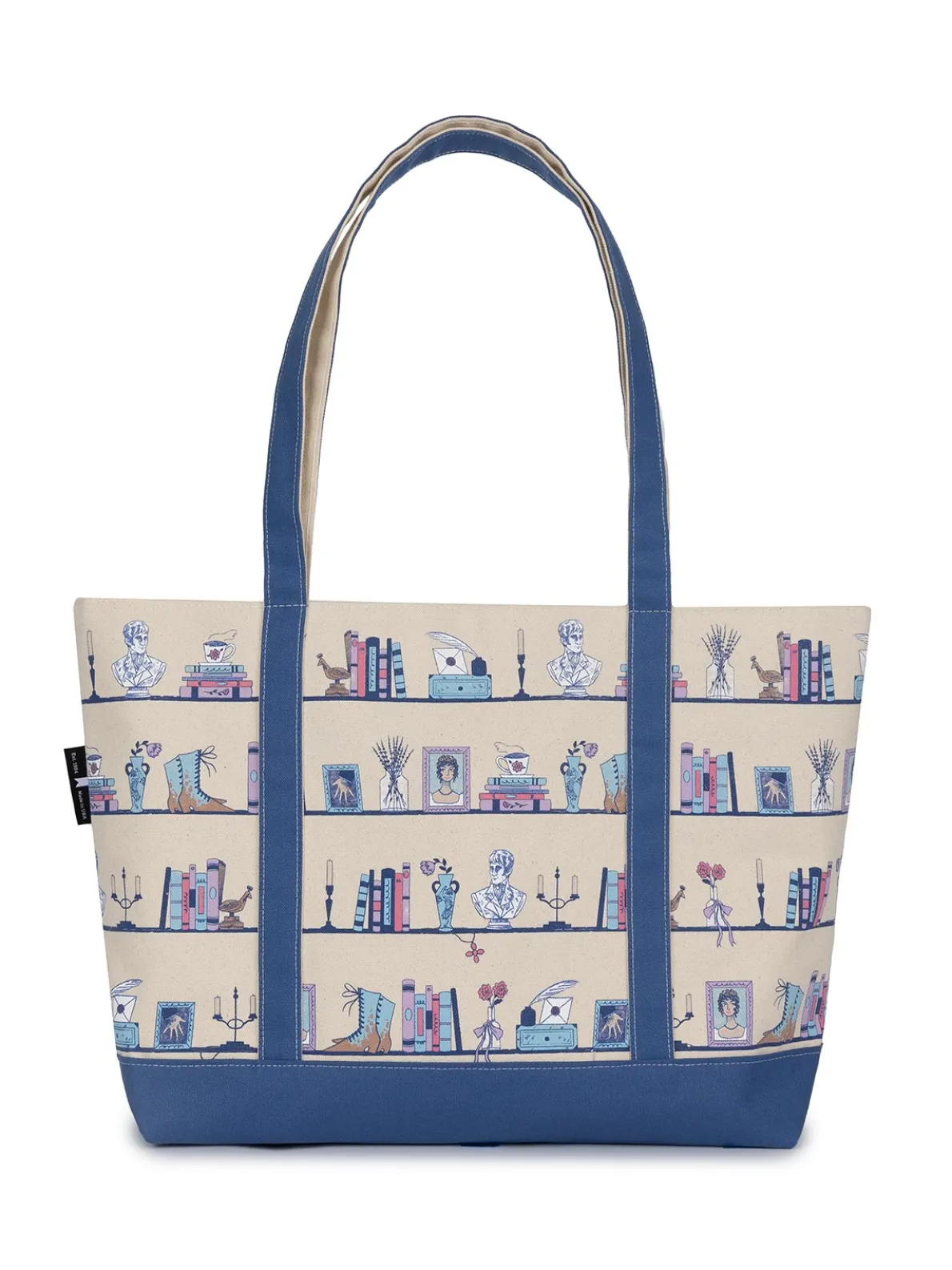 Pride and Prejudice Bookshelf large zippered tote