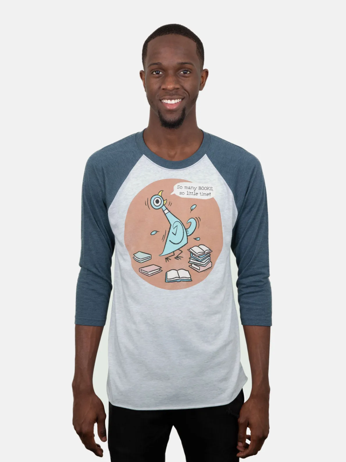 The Pigeon: So Many Books Unisex 3/4-Sleeve Raglan